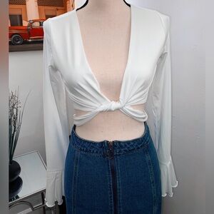 Chic White Knot Front Blouse